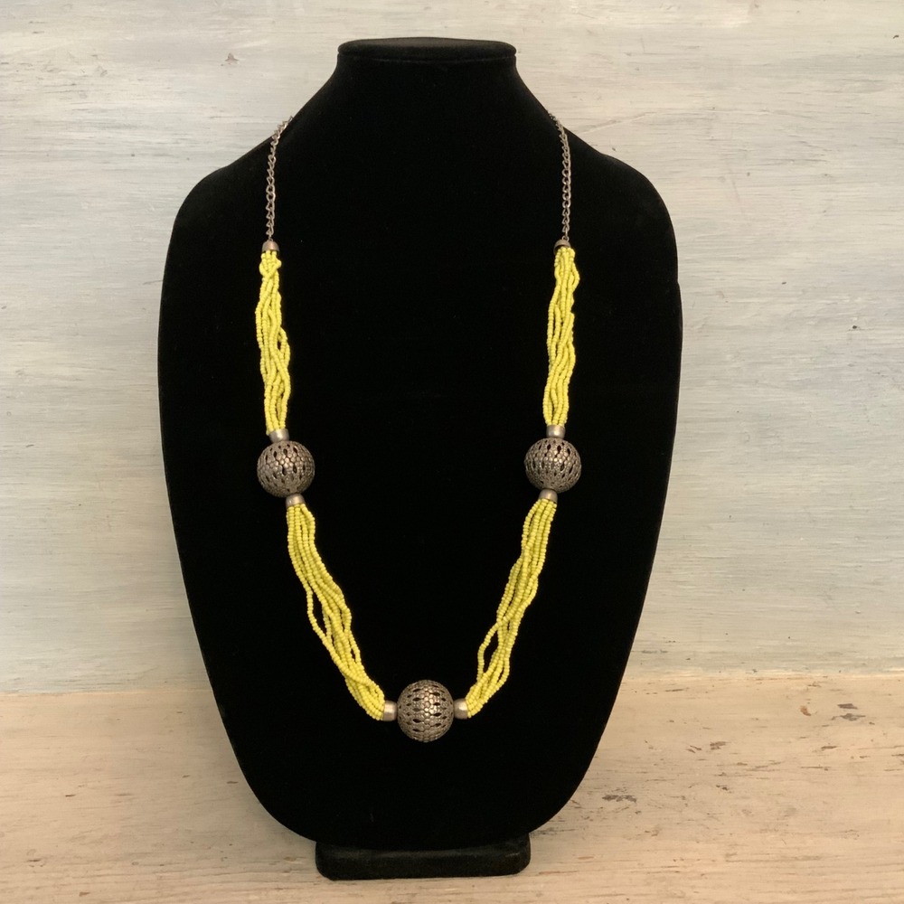 Chartreuse Long Bohemian Multi‎ Strand Mini Beaded Statement Necklace 34" GC